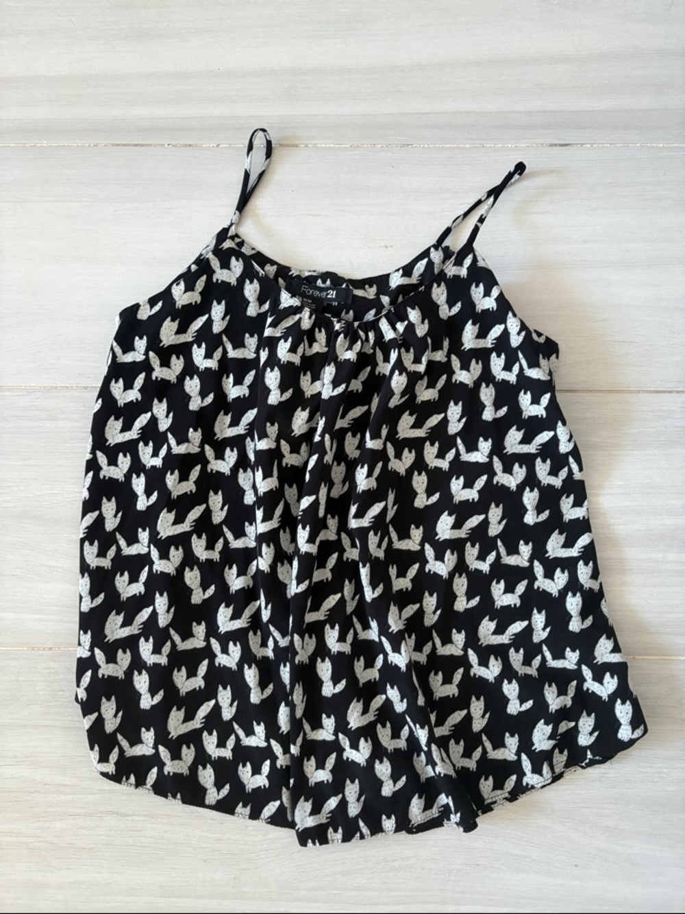 Forever 21 Black Cat Print Spaghetti Strap Cami